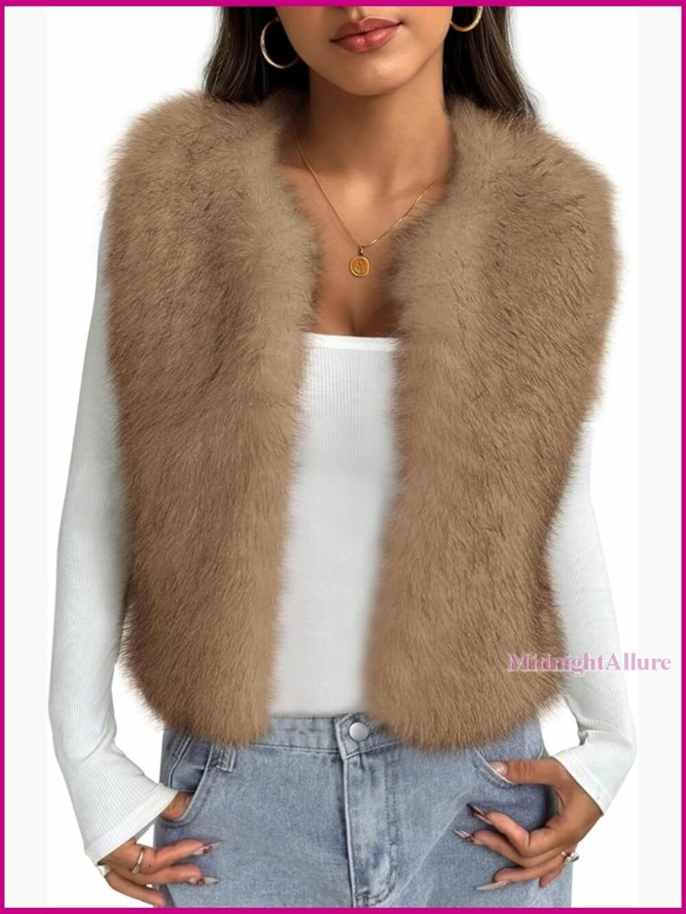 Faux Fur Vest Sleeveless Winter Outerwear With Side Pockets